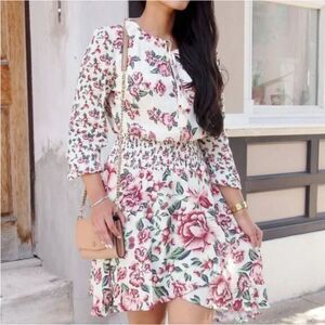 Anthropologie Farm Rio Anabela Smocked Dress Floral Long Sleeve Boho XS